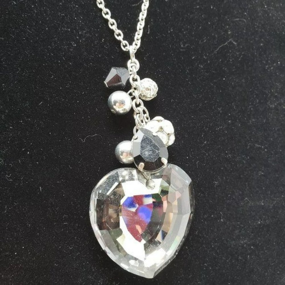 Large Faceted Cut Glass Heart Rhinestone Necklace
